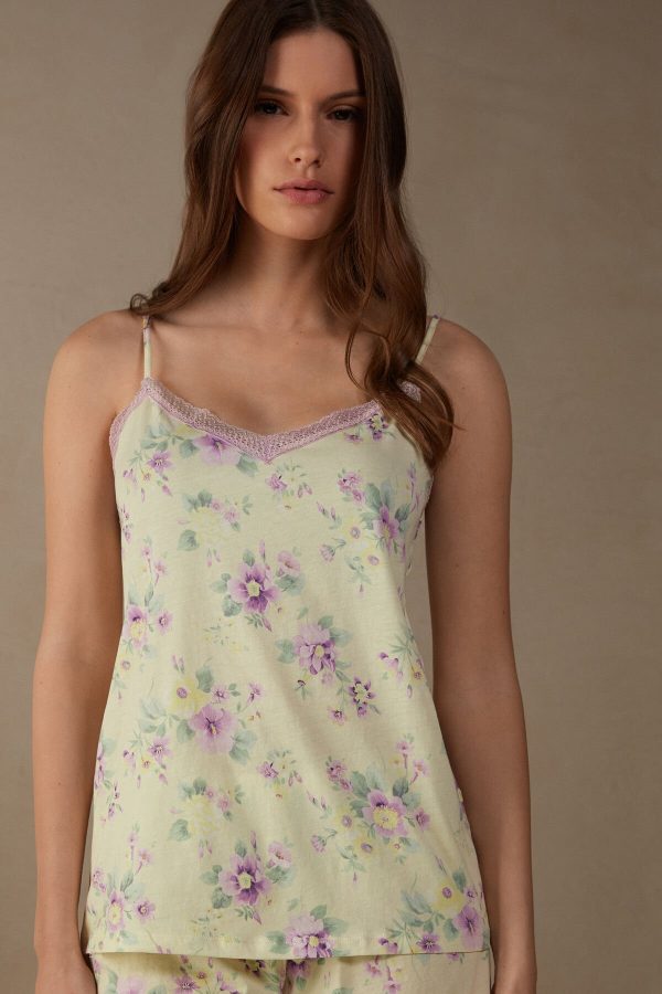 Pyžamo Krátke Intimissimi Flower Power Top in Supima® Ultrafresh Bavlnene Damske Žlté | SK-7291PNTAU