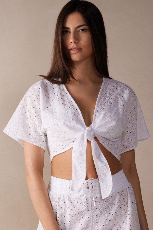 Pyžamo Krátke Intimissimi Hello Sunshine Sangallo Cipkovane Tie-Front Top Damske Biele | SK-0856HIGAQ