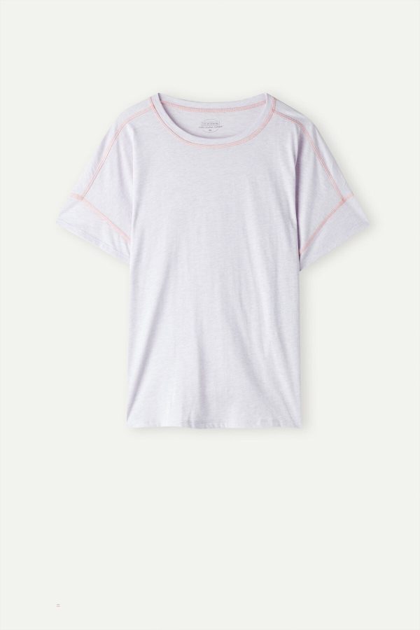 Pyžamo Krátke Intimissimi Iris and Apricot Kratke Sleeve Supima® Ultrafresh Bavlnene Top Damske Nachový | SK-1408IZYOQ