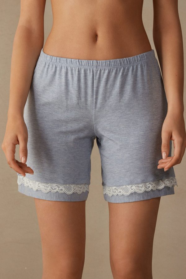 Pyžamo Krátke Intimissimi Modal with Cipkovane Details Damske Svetlo Modre | SK-6713OSWAC