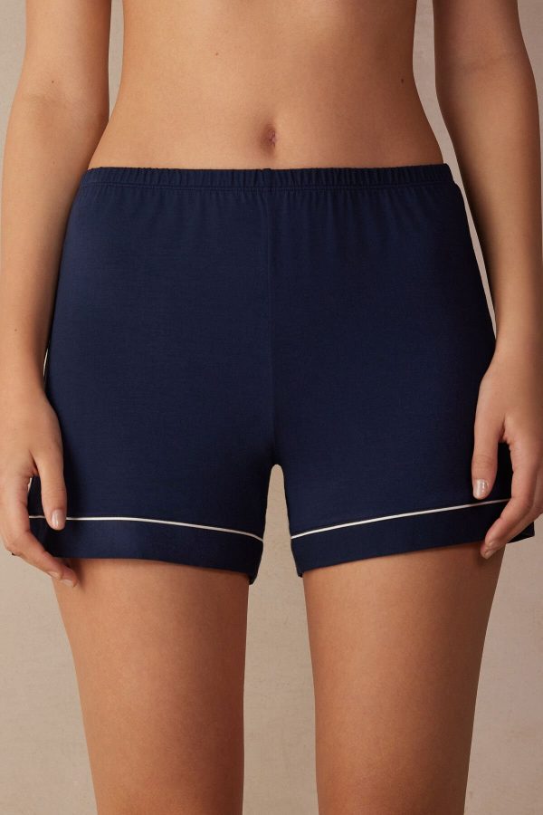 Pyžamo Krátke Intimissimi Modal with Contrast Trim Damske Modre | SK-8260PYQMK
