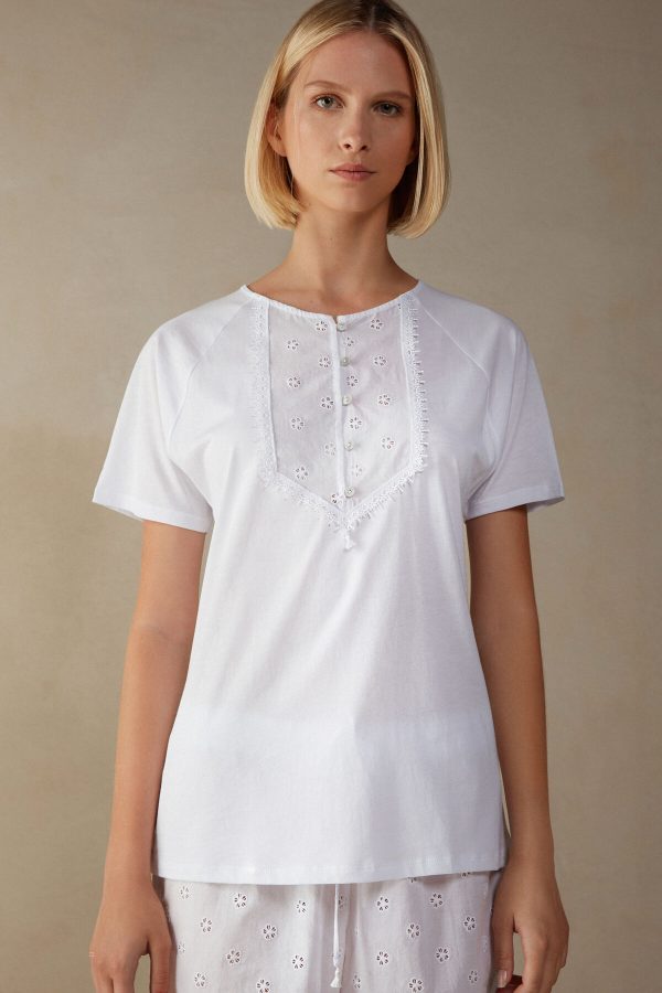 Pyžamo Krátke Intimissimi Morning Feelings Kratke Sleeve Top in Supima® Ultrafresh Bavlnene Damske Biele | SK-9674YBGWQ