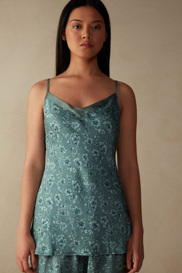 Pyžamo Krátke Intimissimi Prairie Bouquet Satin Viscose Top Damske Zelene | SK-2164FPICS