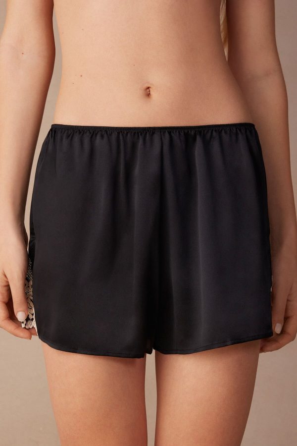 Pyžamo Krátke Intimissimi Pretty Flowers Silk Damske Viacfarebný Čierne Biele | SK-7643DWBVC