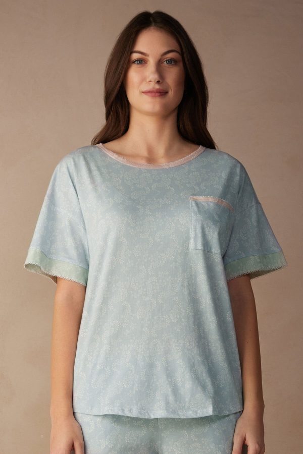 Pyžamo Krátke Intimissimi Romantic Cashmere Kratke Sleeve Bavlnene Top Damske Svetlo Modre | SK-9482LBCER