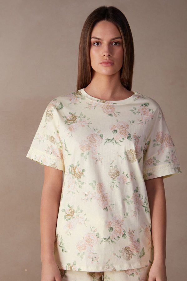 Pyžamo Krátke Intimissimi Scent of Roses Kratke Sleeve Bavlnene T-shirt Damske Biele Zelene Ruzove | SK-1069ODVIE