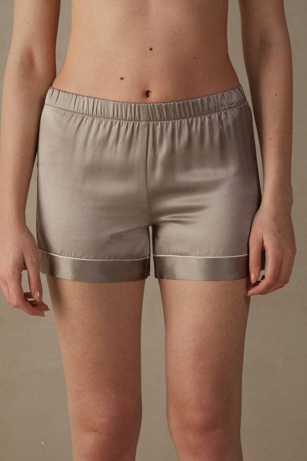 Pyžamo Krátke Intimissimi Silk with Contrast Trim Damske Béžové | SK-6034DNPTB