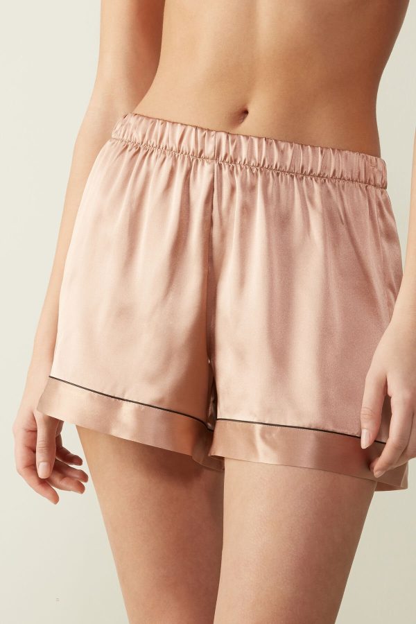 Pyžamo Krátke Intimissimi Silk with Contrast Trim Damske Béžové Ruzove | SK-8491VNSQP