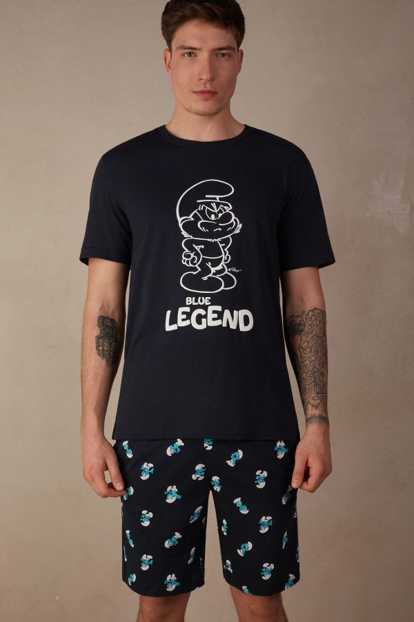Pyžamo Krátke Intimissimi Smurfs Kratke Bavlnene Panske Modre | SK-4129YJZQA