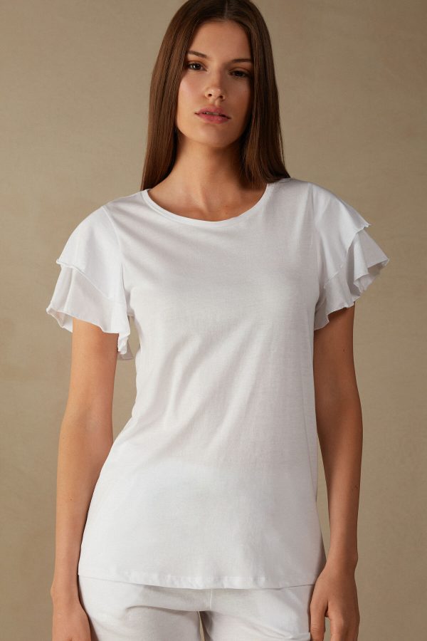 Pyžamo Krátke Intimissimi Summer Garden Kratke Sleeve Top in Supima® Ultrafresh Bavlnene Damske Biele | SK-1243BDQSW