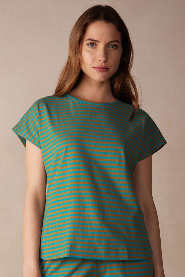 Pyžamo Krátke Intimissimi Summer Vibes Pruhované Top Damske Zelene | SK-5639ACDBF