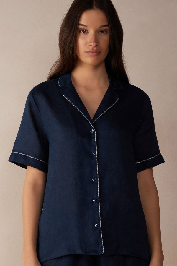 Pyžamo Krátke Intimissimi Yacht Night Linen Kratke Sleeve Shirt Damske Modre | SK-0294XHLOC