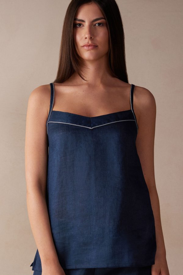 Pyžamo Krátke Intimissimi Yacht Night Linen Top Damske Modre | SK-3295ESOZC