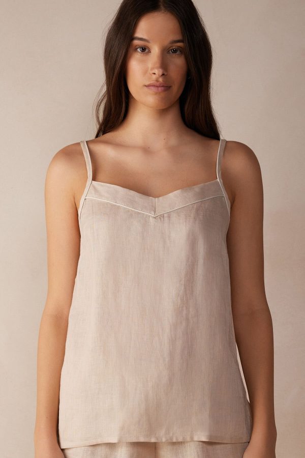 Pyžamo Krátke Intimissimi Yacht Night Linen Top Damske Béžové | SK-6392SECUO
