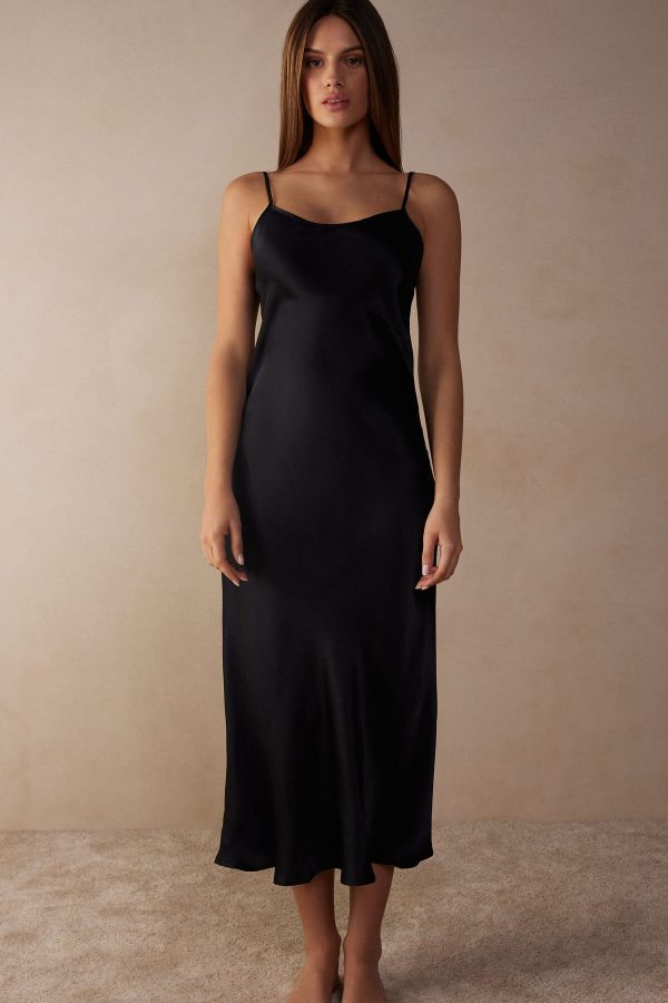 Saty Intimissimi Midi-Length in Silk Slip Damske Čierne | SK-7083ANHVC