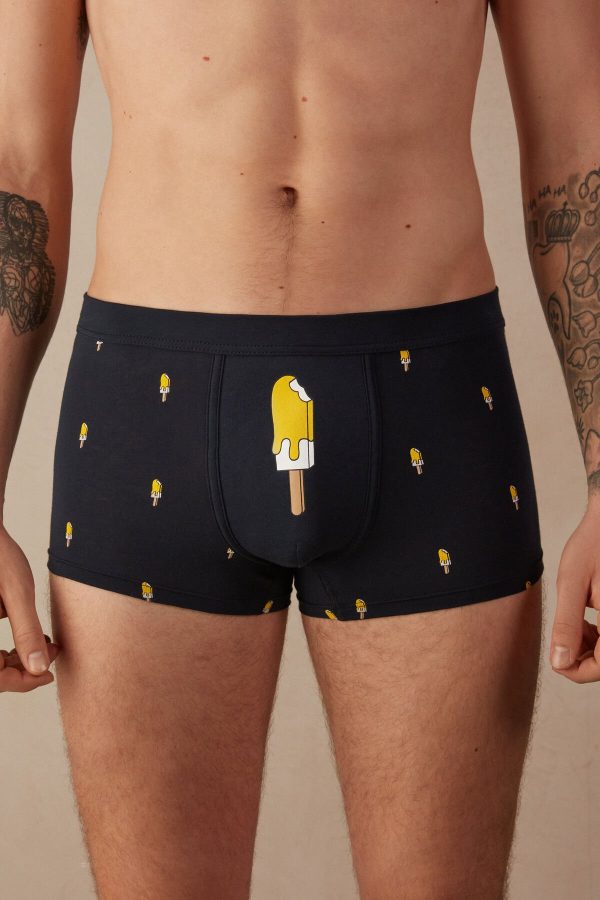 Sortky Intimissimi Ice Cream Boxer in Natural Fresh Supima® Bavlnene Panske Modre Krém | SK-8965BUYNT