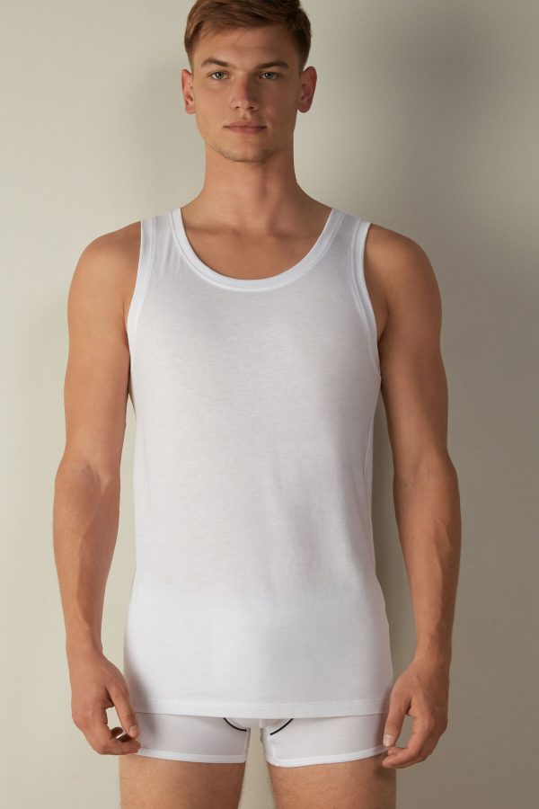 Tielko Intimissimi Supima Bavlnene Crew Neck Panske Biele | SK-4230VKUQA