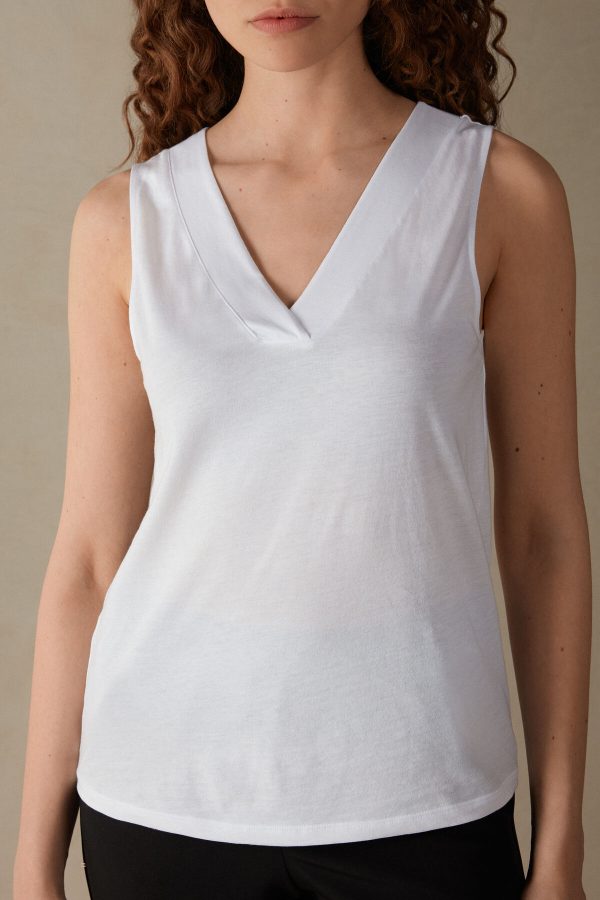 Tielko Intimissimi V-neck Top in Supima® Ultrafresh Bavlnene Damske Biele | SK-1407WMVGS