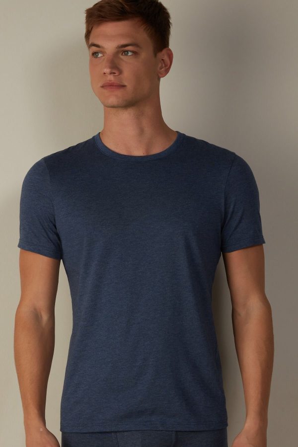 Tricko Intimissimi Kratke Sleeve Crew Neck in Supima® Bavlnene Panske Modre | SK-4163SMLXF