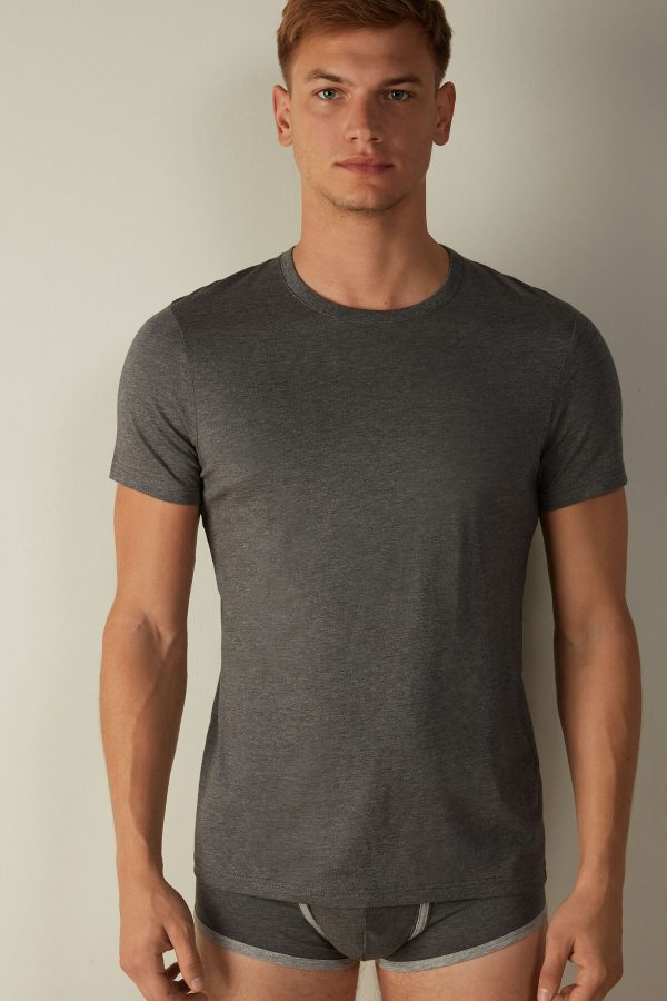 Tricko Intimissimi Kratke Sleeve Crew Neck in Supima® Bavlnene Panske Siva | SK-4258PJAOY