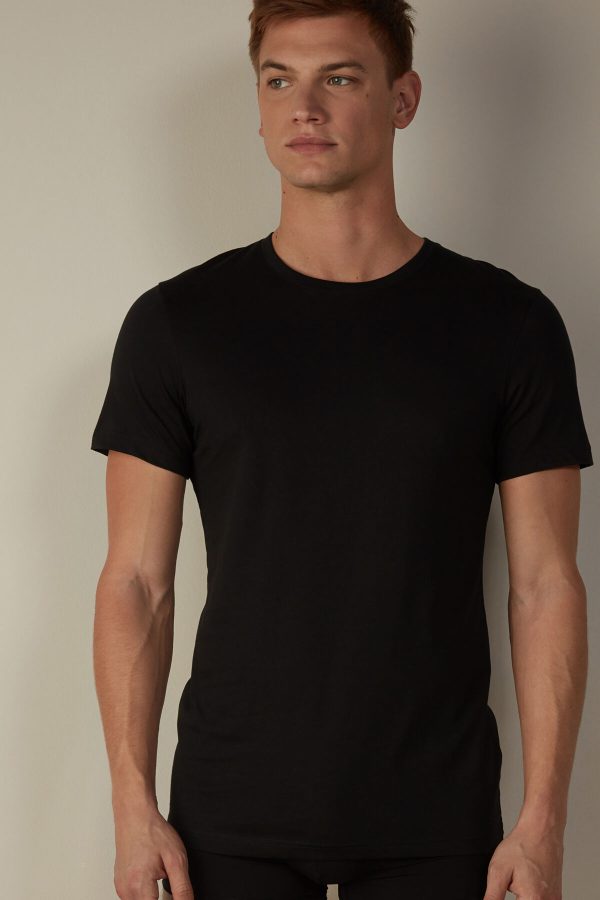 Tricko Intimissimi Kratke Sleeve Crew Neck T Shirt in Supima® Bavlnene Panske Čierne | SK-6845LOMEW