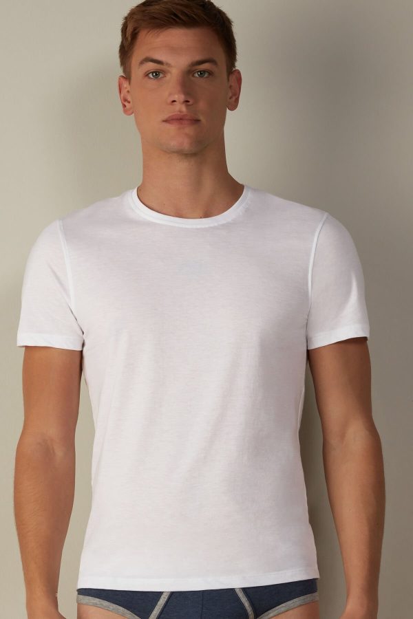 Tricko Intimissimi Kratke-Sleeve Crew-Neck in Extra-Fine Supima® Bavlnene Panske Biele | SK-8702VWCUO