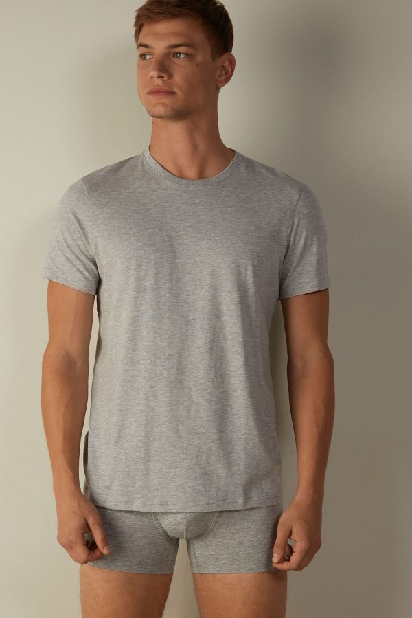 Tricko Intimissimi Kratke Sleeve Crew Neck in Supima® Bavlnene Panske Siva | SK-8720MFHWG