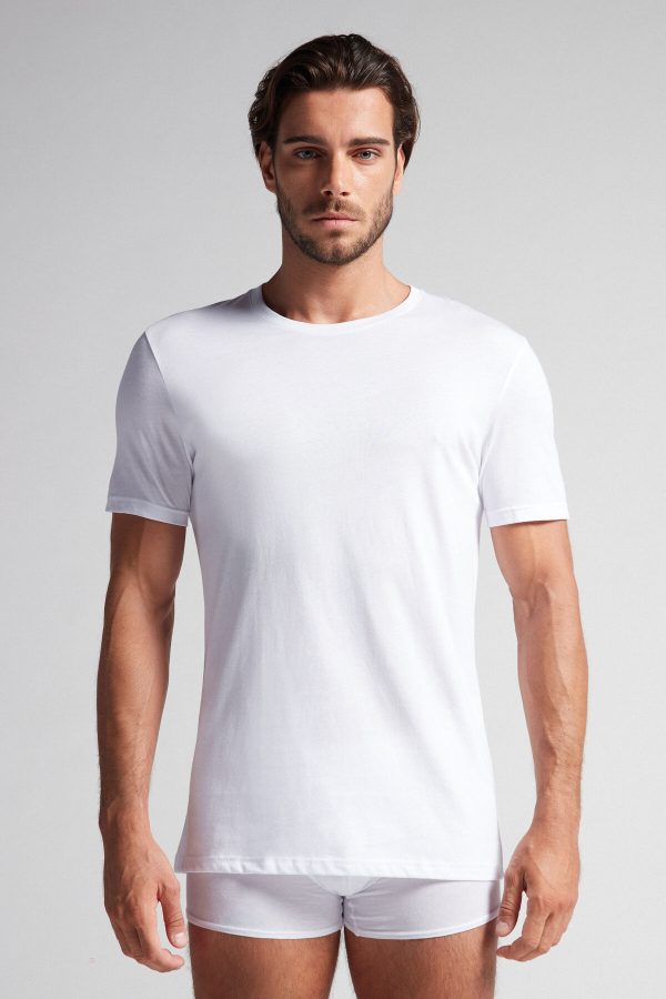 Tricko Intimissimi Kratke Sleeve Crew Neck T Shirt in Supima® Bavlnene Panske Biele | SK-9306RIFEY