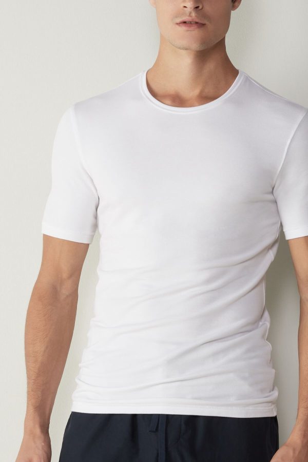 Tricko Intimissimi Kratke-Sleeve Modal-Cashmere Panske Biele | SK-3495XCGZL