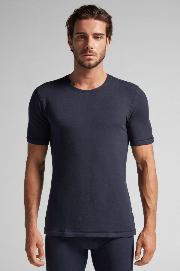Tricko Intimissimi Kratke-Sleeve Modal-Cashmere Panske Modre | SK-5470QYMVH