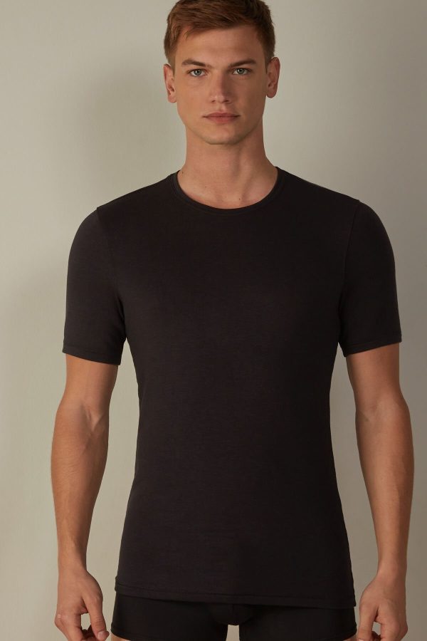 Tricko Intimissimi Kratke-Sleeve Modal-Cashmere Panske Čierne | SK-7135FUSWG