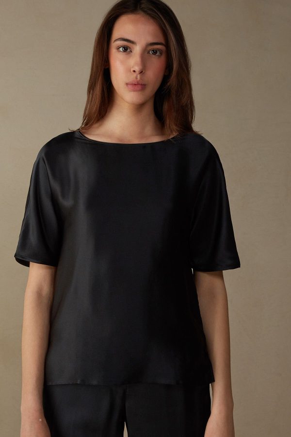 Tricko Intimissimi Kratke Sleeve Silk and Modal Damske Čierne | SK-0345FRGOU