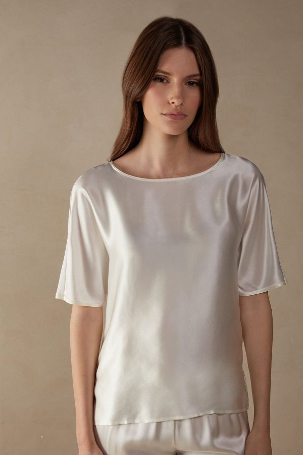 Tricko Intimissimi Kratke Sleeve Silk and Modal Damske Biele | SK-0659DTKLV