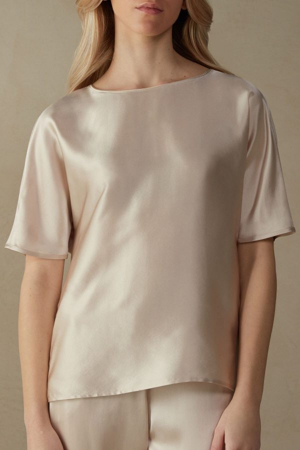 Tricko Intimissimi Kratke Sleeve Silk and Modal Damske Béžové Ruzove | SK-1756GURYD