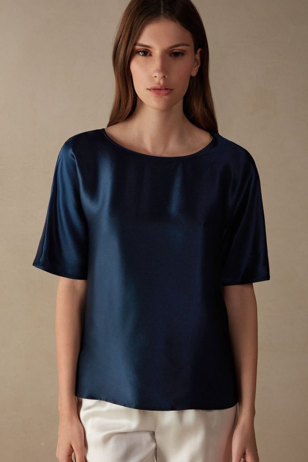 Tricko Intimissimi Kratke Sleeve Silk and Modal Damske Modre | SK-5703SMLAO