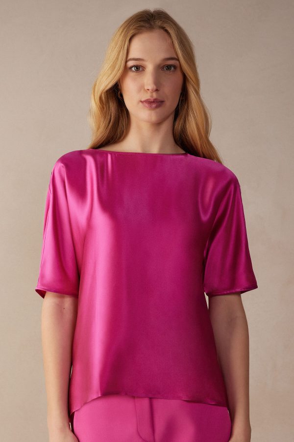 Tricko Intimissimi Kratke Sleeve Silk and Modal Damske Ruzove | SK-8370JPACI