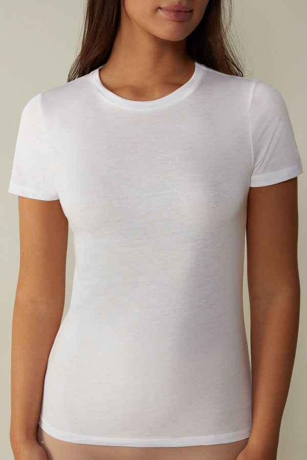 Tricko Intimissimi Kratke-Sleeve in Ultrafresh Supima® Bavlnene Damske Biele | SK-5234ZQVSY