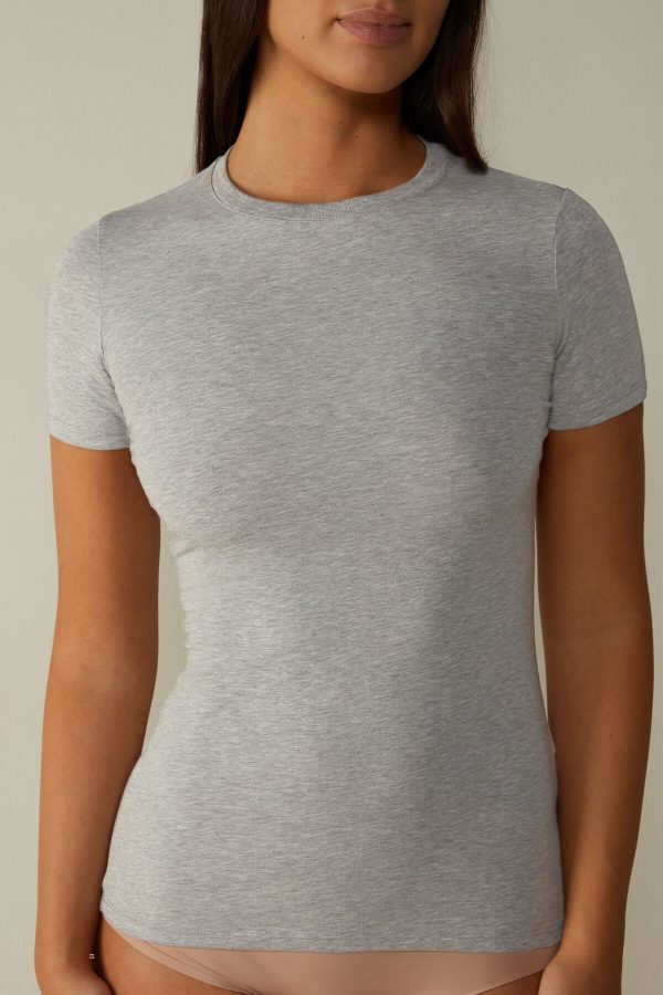 Tricko Intimissimi Kratke-Sleeved Stretch Supima® Bavlnene Damske Siva | SK-2834DLFSJ