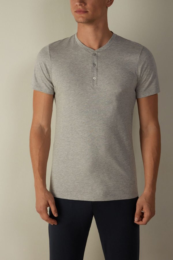 Tricko Intimissimi Kratke-Sleeved Supima® Bavlnene Shirt Panske Siva | SK-1687PUSKJ