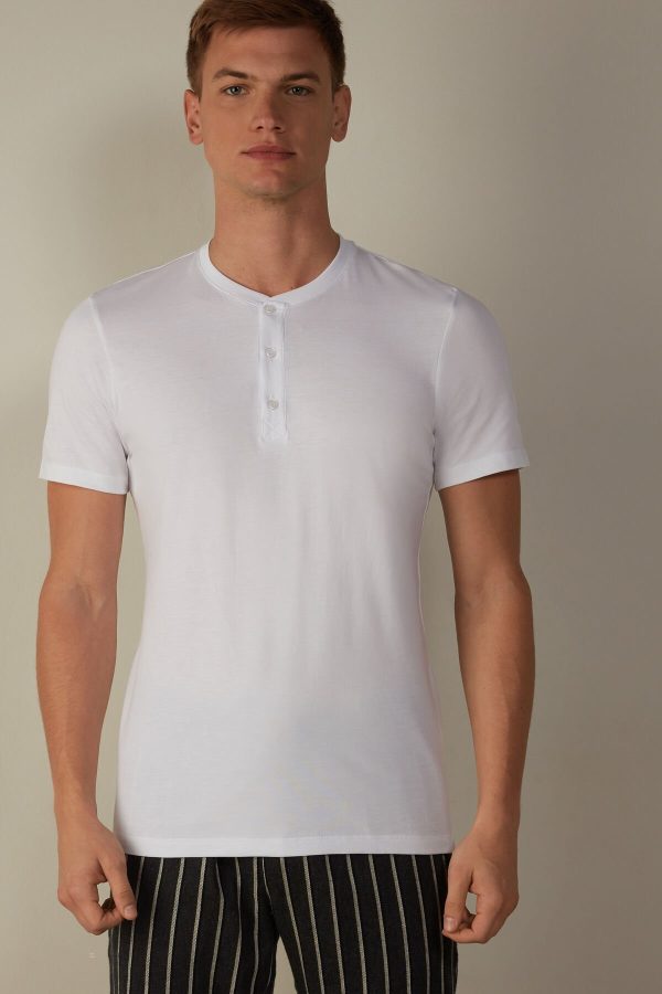 Tricko Intimissimi Kratke-Sleeved Supima® Bavlnene Shirt Panske Biele | SK-1738YIBFD
