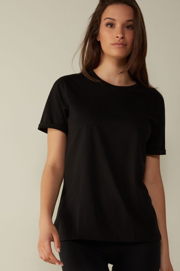 Tricko Intimissimi Kratke-Sleeved Supima® Bavlnene Damske Čierne | SK-4580VIFGT