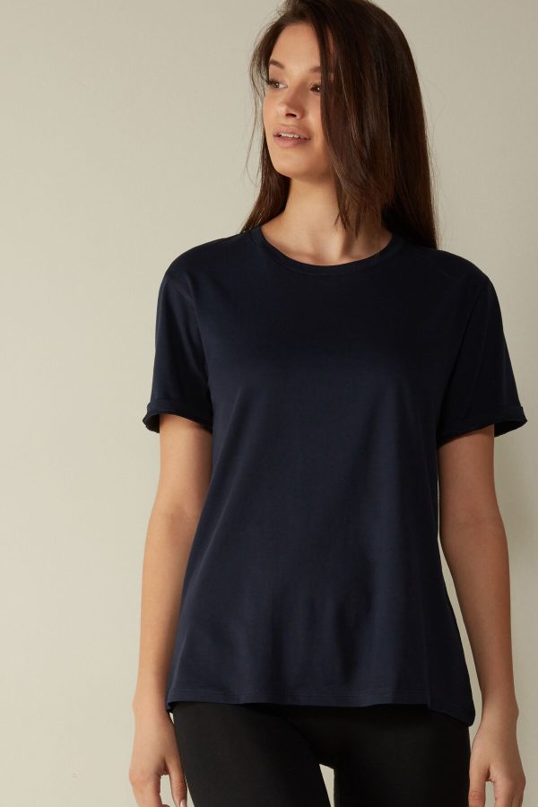 Tricko Intimissimi Kratke-Sleeved Supima® Bavlnene Damske Modre | SK-7634GHRAM