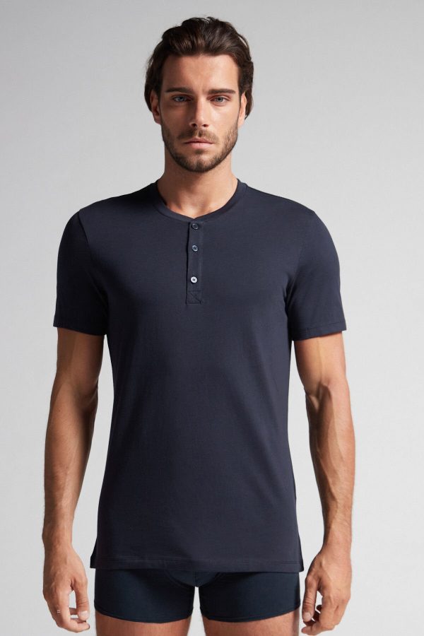 Tricko Intimissimi Kratke-Sleeved Supima® Bavlnene Panske Modre | SK-7648WUFPV