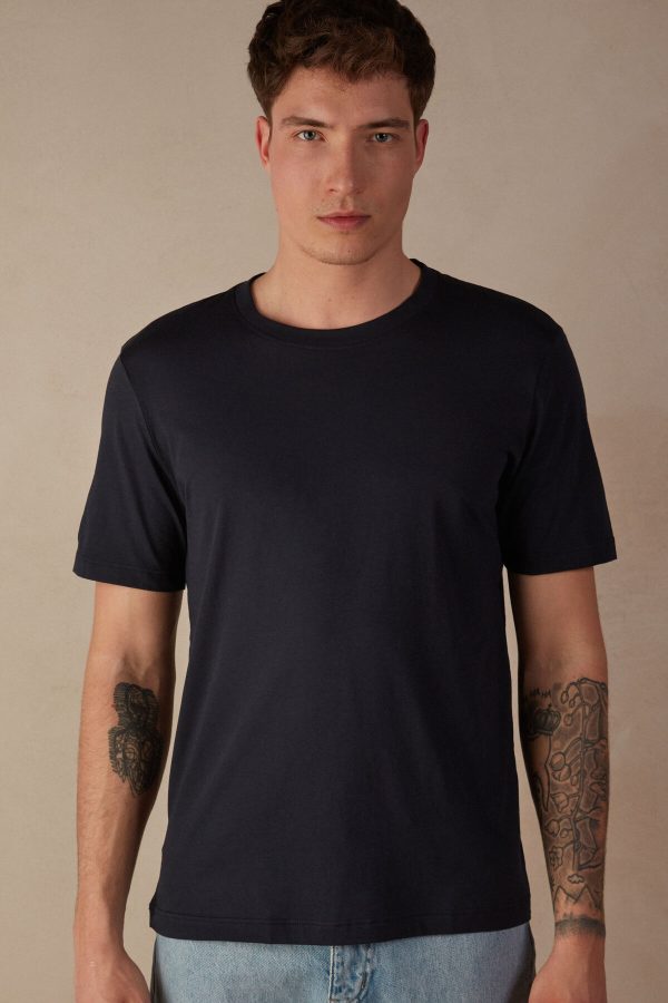 Tricko Intimissimi Regular Fit in Extrafine Supima® Bavlnene Panske Modre | SK-9035AFNIZ