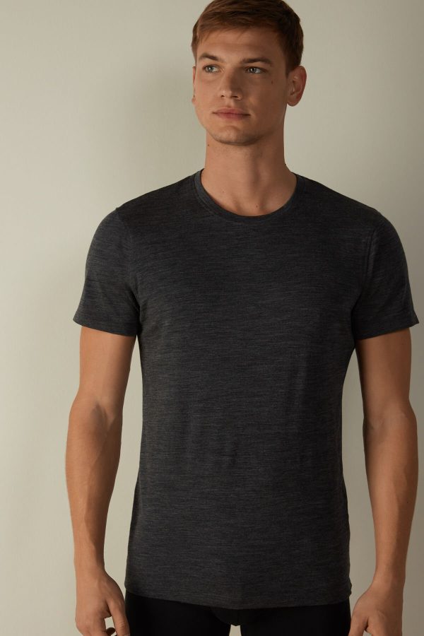 Tricko Intimissimi Stretch Merino Vlna Kratke-Sleeve Panske Siva | SK-1806SWIXP