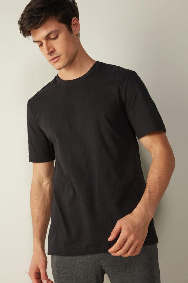 Tricko Intimissimi T-shirt in Bavlnene Jersey Panske Čierne | SK-1406QUDTM