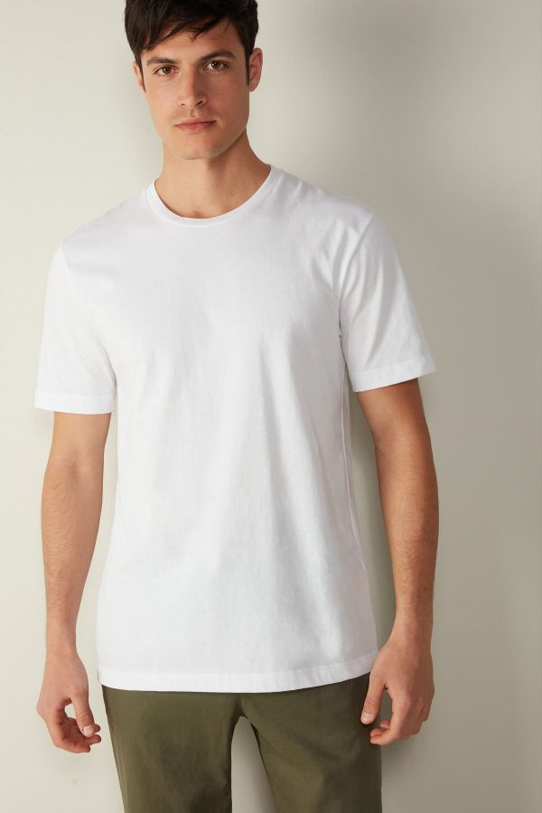 Tricko Intimissimi T-shirt in Bavlnene Jersey Panske Biele | SK-9568NLBQX