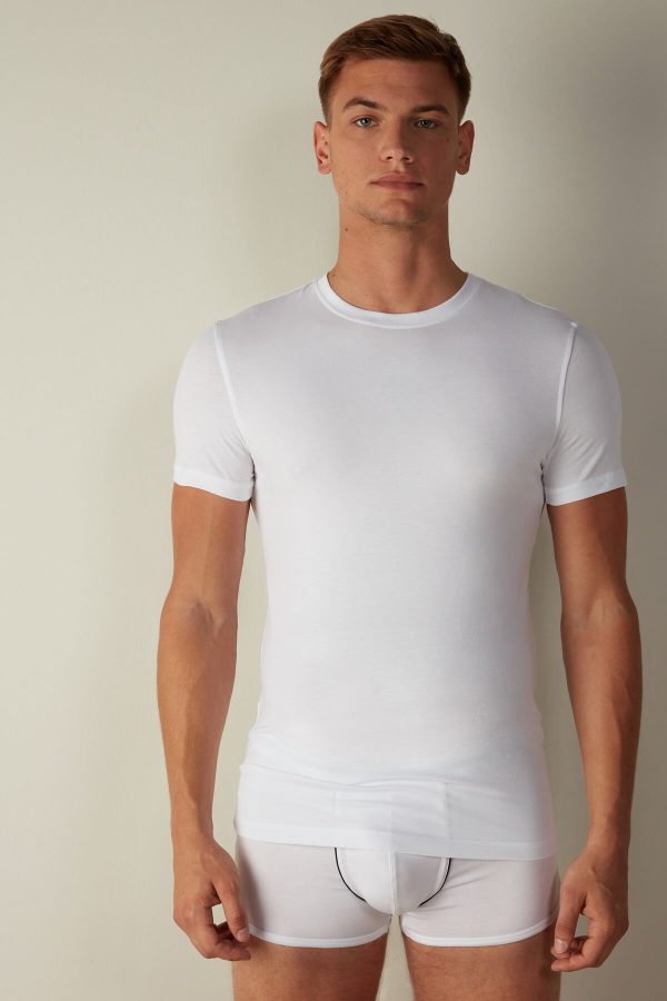 Tricko Intimissimi T-shirt in Stretch Supima® Bavlnene Panske Biele | SK-1352YDXAQ