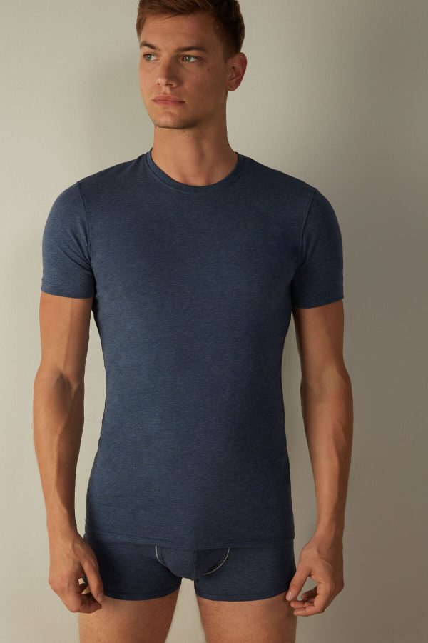 Tricko Intimissimi T-shirt in Stretch Supima® Bavlnene Panske Modre | SK-3845FVJCD