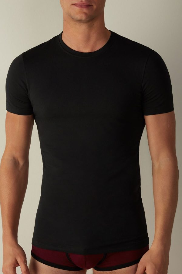 Tricko Intimissimi T-shirt in Stretch Supima® Bavlnene Panske Čierne | SK-5403NAKFO